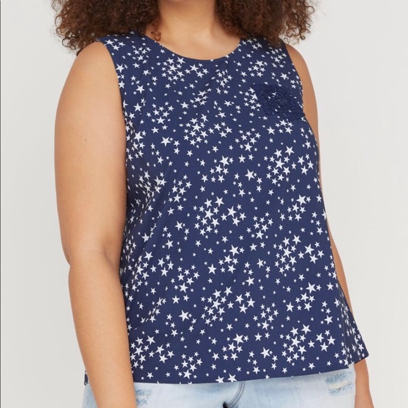 Lane Bryant Tops - Lane Bryant Crochet Back Tank Navy White Stars